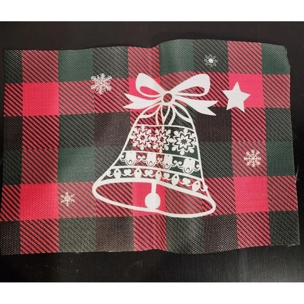 Christmas Buffalo‎ Plaid Placemats Set of 4 Red Green Reindeer Gingerbread Tree